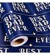 Yarcony Father’s Day Wrapping Paper Roll, Best Dad Ever Gift Wrapping Paper for Men, Luxury Blue ...