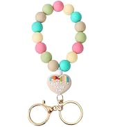 Junyuerly Silicone Beaded Keychain Bracelet, Stretchy Wristlet Key Ring for Women
