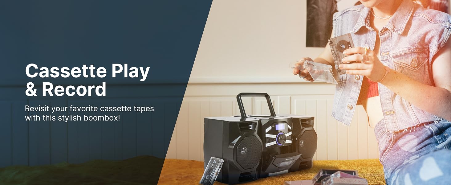 Built-in Cassette Player and Tape Recorder allows you to playback, listen, record to cassette tapes