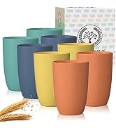 Homienly Wheat Straw Cups 8 PCS Plastic Cups Unbreakable Drinking Cup Reusable Dishwasher Safe Wa...
