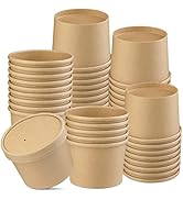 12 Oz 50 Pack Paper Soup Containers with Lids, Disposable Paper Soup Cups, Ice Cream Cups, Paper ...
