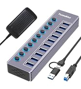 Tccmebius Powered 10-Port USB 3.0 Hub, USB C to 10 Ports USB Data Hub Splitter with Individual LE...