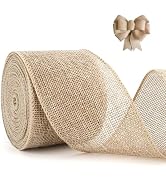 Burlap Ribbon 2-1/2 Inch Burlap Wired Ribbon 10 Yards Burlap Fabric Ribbon Natural Jute Ribbonn f...