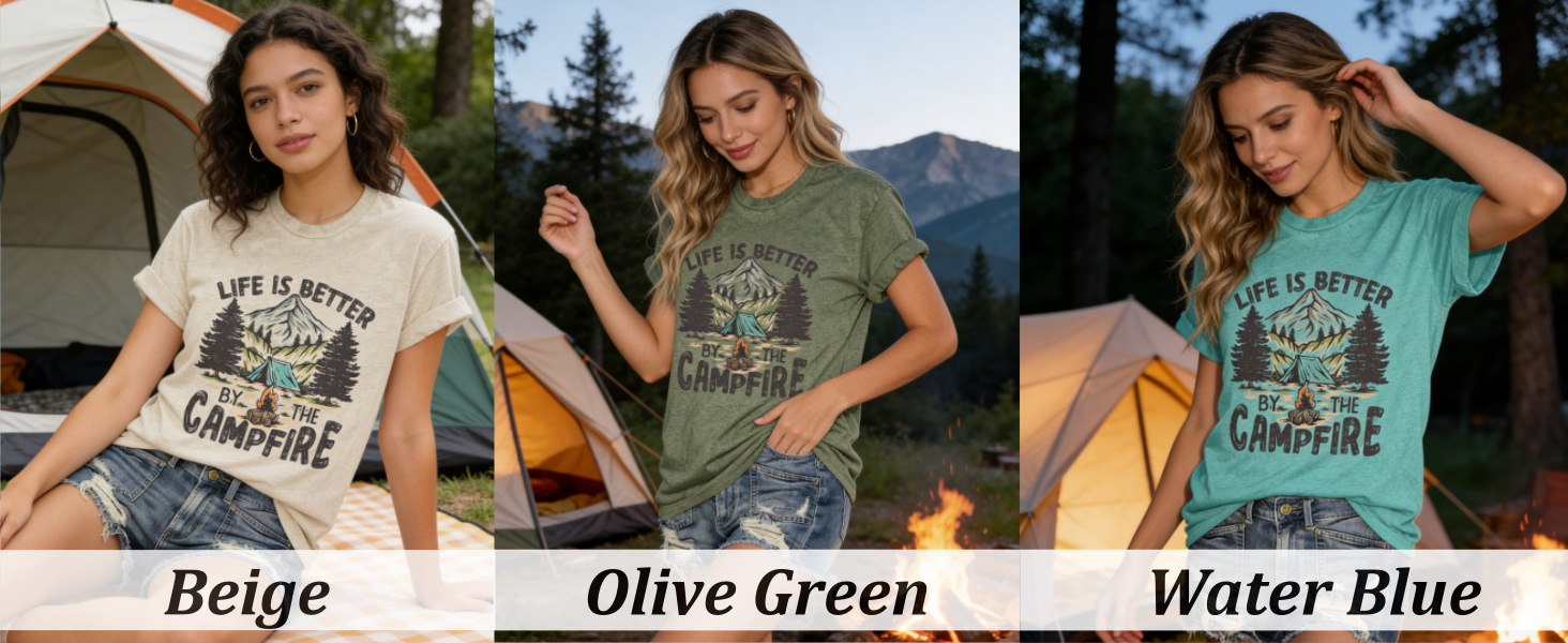 Camping Shirts for Women Camp Graphic Shirt Camper T-Shirt Hiking Tops