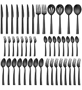 Herogo 46-Piece Matte Black Silverware Set with Serving Utensils, Stainless Steel Square Flatware...