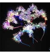 XIHAMA 10 PCS Cat Ears Headband Set, LED Cute Cat Light Up Ear Head Accessories for Women Girls K...