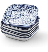 Selamica Porcelain 8-inch Square Dinner Plates, Salad Pasta Bowls, Set of 6, Vintage Blue