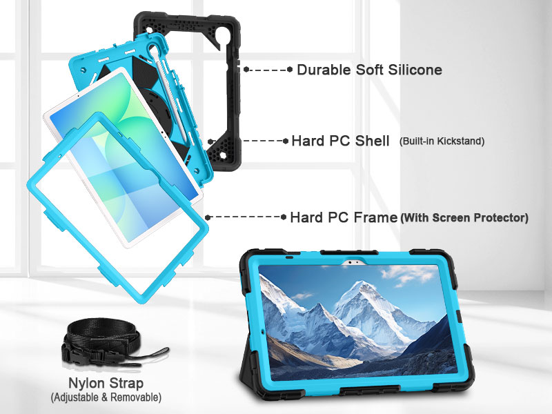 3-layer front-and-back protective case protects your Galaxy Tab S10 FE/ S9 FE/ S9 against drops