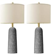 BOBOMOMO 27.25" Modern Table Lamp Set of 2, Gray Resin Lamp with Natural Stone Look, Lamps for Li...