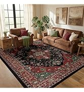 RELEANY Area Rugs 5'x7' Washable Non-Slip, Floral Vintage Distress Print Pattern Medallion Carpet...