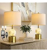 Oneach 20.5" Small Bedside Table Lamps for Bedroom Nightstands, Gold Glass Modern Table Lamps Set...