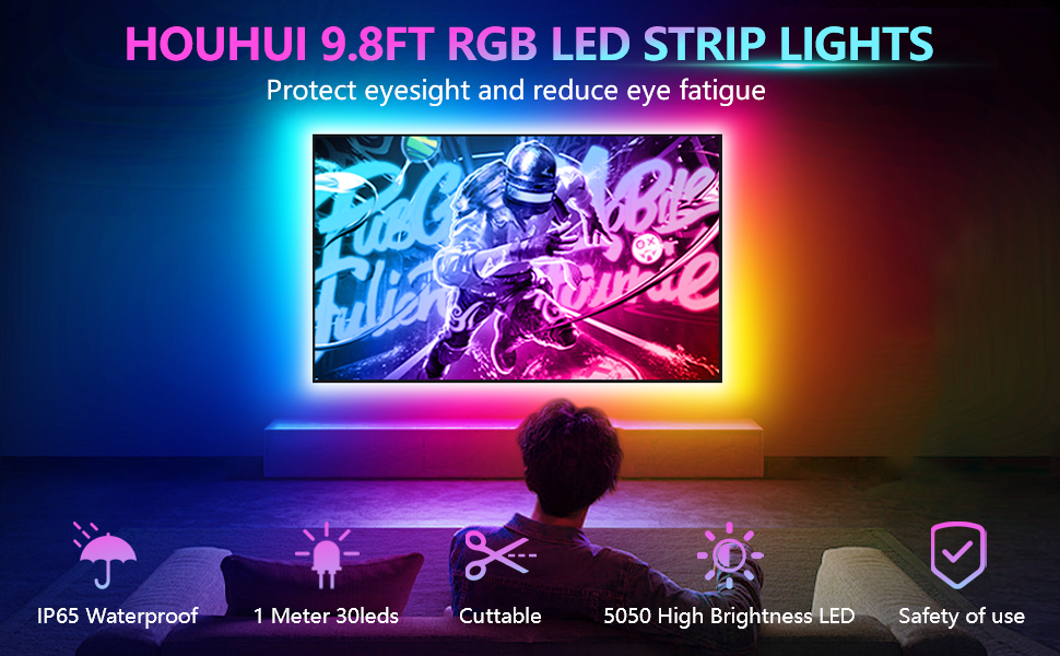 9.8Ft rgb led strip lights for tv