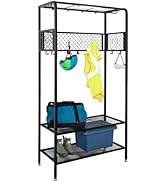 Honey-Can-Do Garage Entryway Storage Unit With Light, Hooks and Clothes-Hanging Bar, Black SHF-09...
