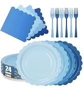CENLBJ Blue Paper Plates and Napkins, Serves 24 Include Gradient 9 Inch Blue Plates Napkins Forks...
