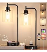 Industrial Touch Table Lamps for Bedrooms Set of 2 - 3-Way Dimmable Nightstand Lamps with USB C& ...