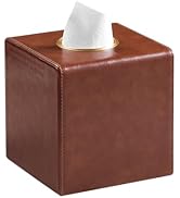 MEIBOOCH Square Tissue Box Cover, Luxury PU Leather Tissue Holder with Magnetic Closure (Brown)