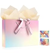 YoungTree Large Gift Bag with Tissue Papers and 1 Greeting Card 2 Color Ribbon, Pink Gift Bags, P...
