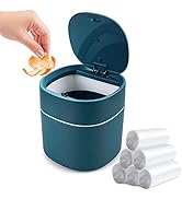 Mini Desk Trash Can with Lid with Trash Bags 180 pcs Press-Top 0.5 Gallon Tiny Countertop Waste B...