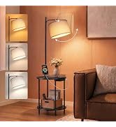 ONEWISH Floor Lamp with Round Table, End Tables with Charging Station(USB/Type-C/AC Port), 3 Ligh...