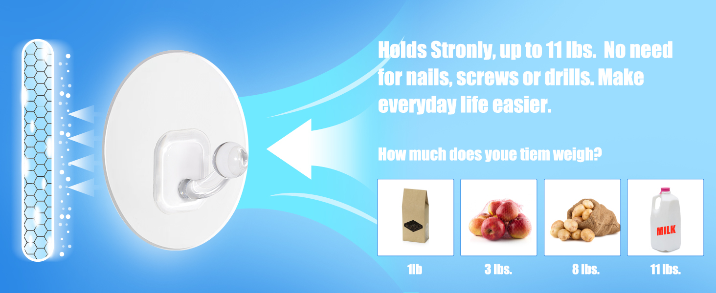 Adhesive Hooks for Hanging 10 Pack, Heavy Duty Wall Hooks
