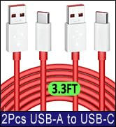 Jelanry for OnePlus SUPERVOOC/Warp Charging Cable 65W 80W, 2Pcs 3.3FT USB Type C Cable Dash Charg...