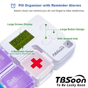 Pill Organizer with 4 Reminder Alarms