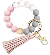 UpUDo Keychain Bracelet Wristlet, Silicone Beaded Key Ring Bracelet with Card Wallet, Elastic Key...