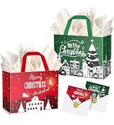 2 Pack Large Christmas Gift Bags with Tissue Paper, Cards, Envelopes & Gold Seals, 12.6×9.8×6.7 I...