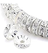 Weebee 100Pcs Rondelle Spacer Beads Crystal Charms Silver Plated Czech Rhinestone Loose Beads for...