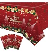 3 Pack 54 x 108 Inches Christmas Plastic Tablecloth, Disposable Red Holiday Rectangle Table Cover...