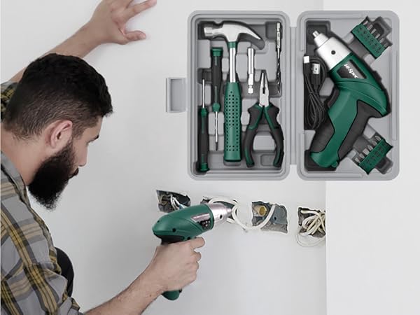 Hi-Spec 19pc 3.6V Green USB Small Power Screwdriver & Home DIY Tool Kit Set
