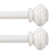 Turquoize 2 Pack Adjustable Window Curtain Rods, 16.2 to 43.8 Inch, White with Classic Finials