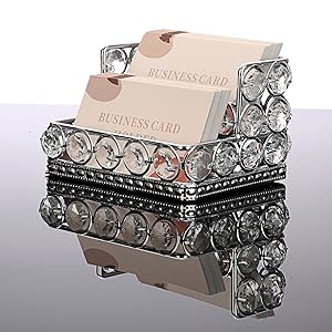 Silver Business Card Holder 2 Tiers Crystal Business Card Display for Office Business Card Stand