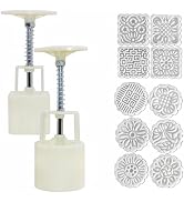 Accfore 2 Pack Mooncake Mold Press with 10 Stamps,Round Flower and Square Flower Decoration Tools...