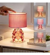 MJ PREMIER Pink Rechargeable Table Lamp Battery Powered Lamp Dimmable Touch Control 3 Color Night...