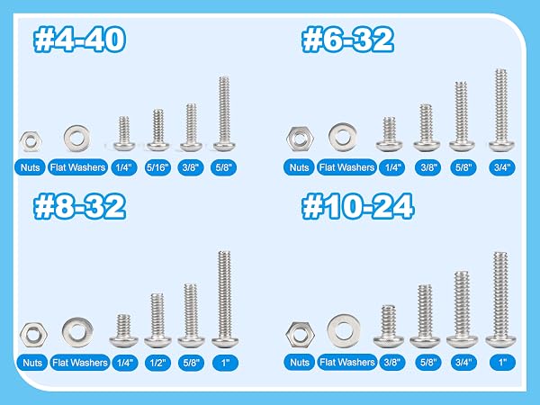 #4-40#6-32#8-32#10-24 Phillips Pan Head Machine Screws Nuts Washers Assortment Kit