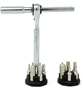 Prestacycle Pro T-Handle Ratchet Kit with (12) S2 Bits and (2) Round Bit Holders – Compact Deskto...