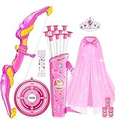 DUDUCOFU Kids Bow and Arrow Set Toys for Girls, LED Light Up Archery Bow Set with Princess Cape a...