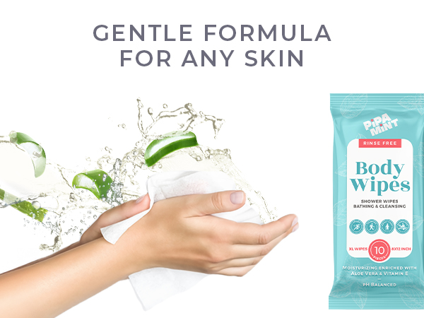 Pipa Mint body wipes for adults bathing no rinse fresh and gentle formula for any skin type