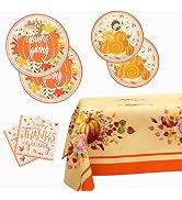 Thanksgiving Party Supplies Tableware Set - 73 Pack Pumpkin Turkey Maple Thanksgiving Plates Napk...