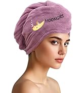 AGKXHDEC 1 Pack Double Layer Microfiber Hair Towel, Hair Turbans for Wet Hair,Purple with Moon