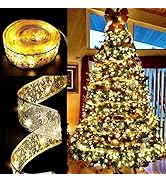 Ribbon Lights for Christmas Tree Decorations, 32ft 100 LED Gold Edge Wired Ribbon Fairy Lights fo...