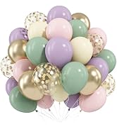 Dusty Green Purple Pink Balloon, 60 Packs 12 Inch Lavender Pastel Pink Balloon Metallic Gold Conf...