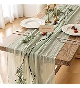 Keketoarrange Sage Green Table Runner Cheesecloth 120 Inch 10 FT Rustic Boho Cheese Cloth Table R...