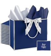 Addblu 12 Pack Large Navy Blue Gift Bags with Handles, 12.6x10x4'' Includes 36 Tissue Papers, Bow...