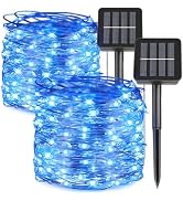 kemooie 2 Packs Solar String Lights, 100 LED 33FT 8 Twinkle Modes Blue Solar Powered Fairy Lights...