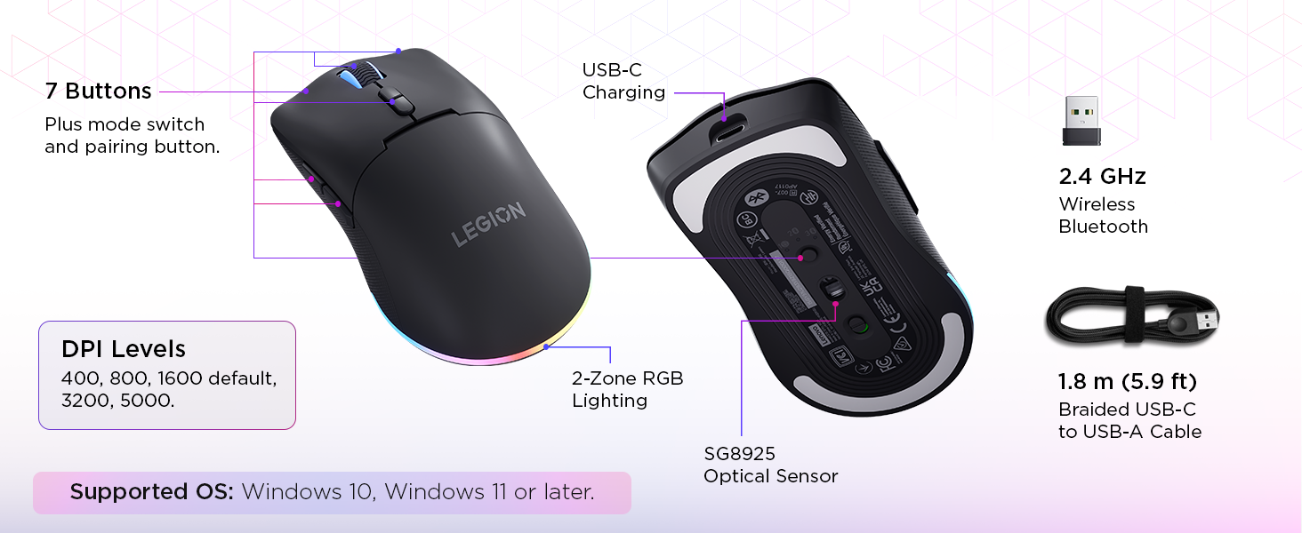 Lenovo Legion M220 Wireless RGB Gaming Mouse