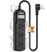 Black Outdoor Power Strip Weatherproof,3 FT Short Waterproof Extension Cord,Surge Protector with ...