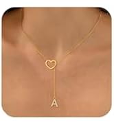 Thaivor Initial Heart Necklace for Women 14k Gold Plated Cubic Zirconia Letter Pendant Necklace D...
