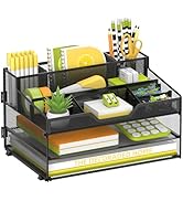 SUPEASY 3 Tier Desk Organizer, Mesh Letter Tray Paper Organizer with 5 Adjustable Storage Compart...